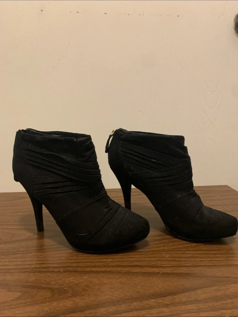 Guess Black Suede-Look Ankle Booties with Pleated Strap Detail